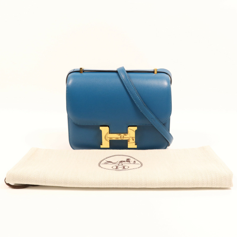 HERMES Tadelakt皮革Constance Mini金扣肩背袋Bleu Izmir-15