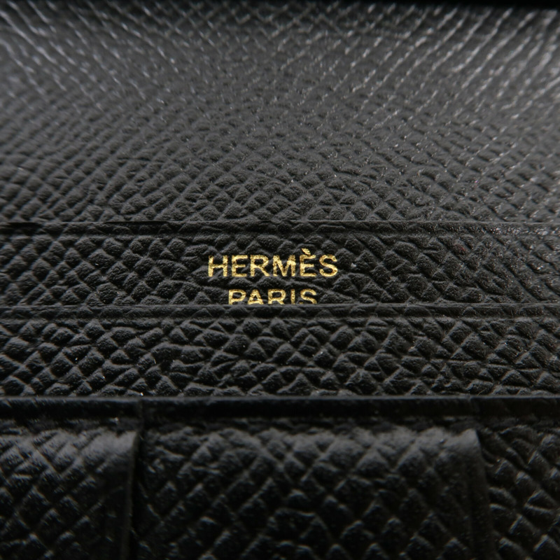 HERMES Chevre皮革Bearn Long Wallet金扣長錢包Noir-7