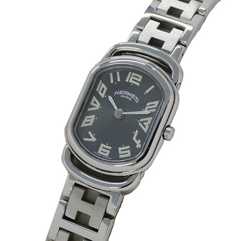 Hermès Rally Quartz QZ 不鏽鋼腕錶，RA1.210，銀灰色，拋光