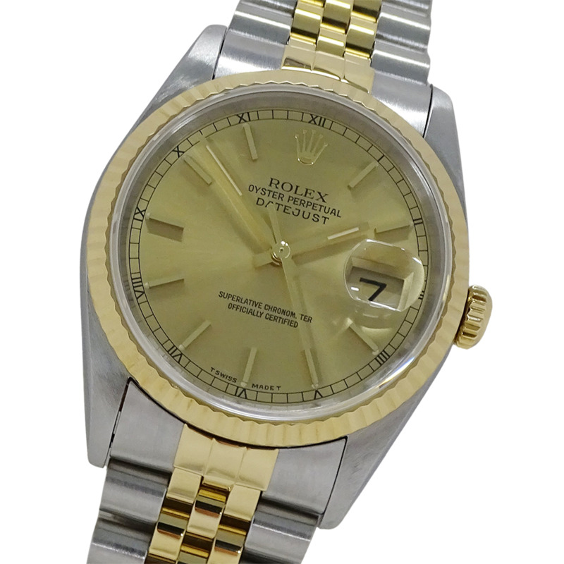 Rolex Datejust 16233 W 編號男士自動腕錶,不鏽鋼、金色和黃色拋光-0