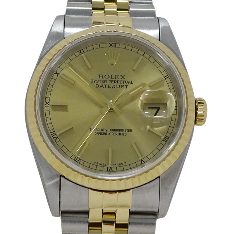Rolex Datejust 16233 W 編號男士自動腕錶,不鏽鋼、金色和黃色拋光-1