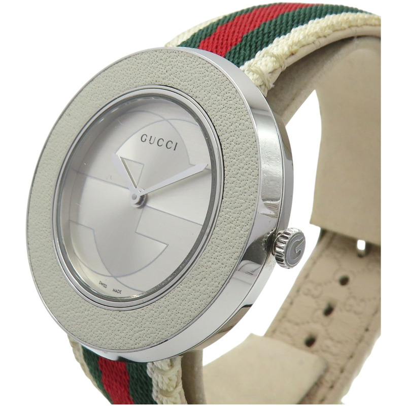 銀色錶盤 帆布皮帶 不鏽鋼 U-Play 129.4 腕錶【GUCCI 古馳】 129.4-2