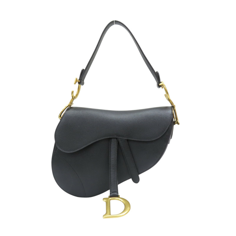 黑色 粒面牛皮 Saddle 肩背包 金扣【Dior 迪奧】-0