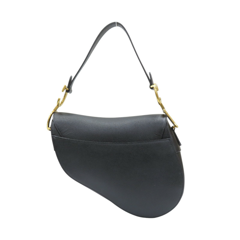 黑色 粒面牛皮 Saddle 肩背包 金扣【Dior 迪奧】-1