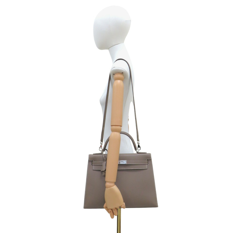 大象灰 Epsom牛皮 Kelly 32 凱莉包 兩用包 D刻 銀扣【HERMES 愛馬仕】 Etoupe-9