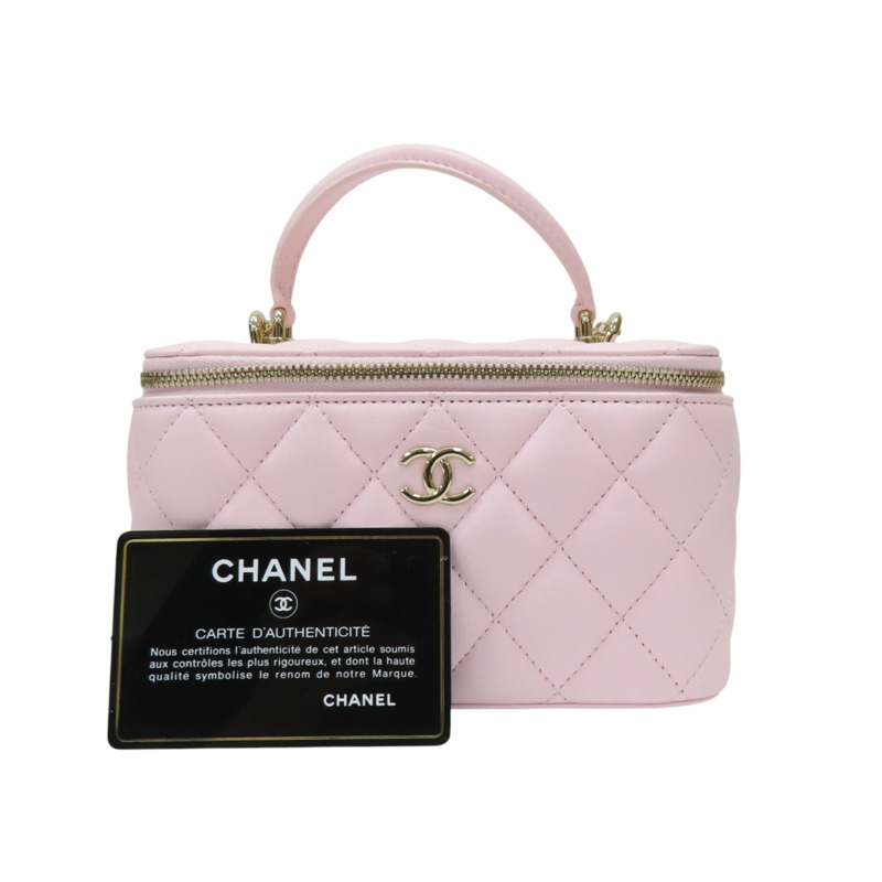 粉色羊皮 化妝包 兩用包 AP2199 金扣【CHANEL 香奈兒】 AP2199-9