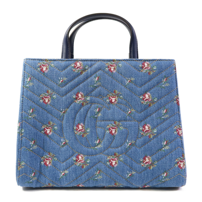 GUCCI 牛仔布Marmont Matelasse金扣手挽肩背兩用袋-1