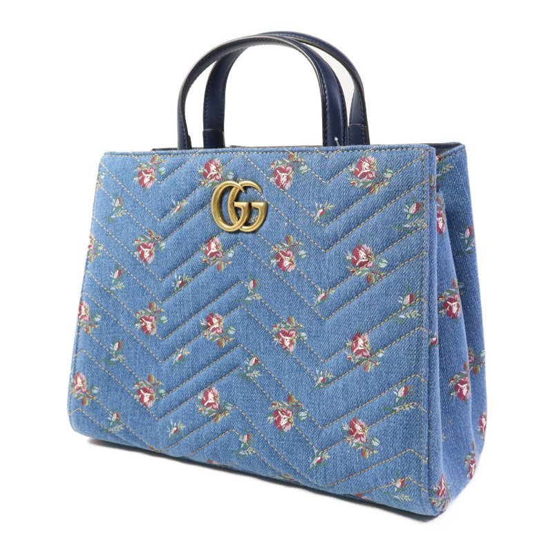 GUCCI 牛仔布Marmont Matelasse金扣手挽肩背兩用袋-2