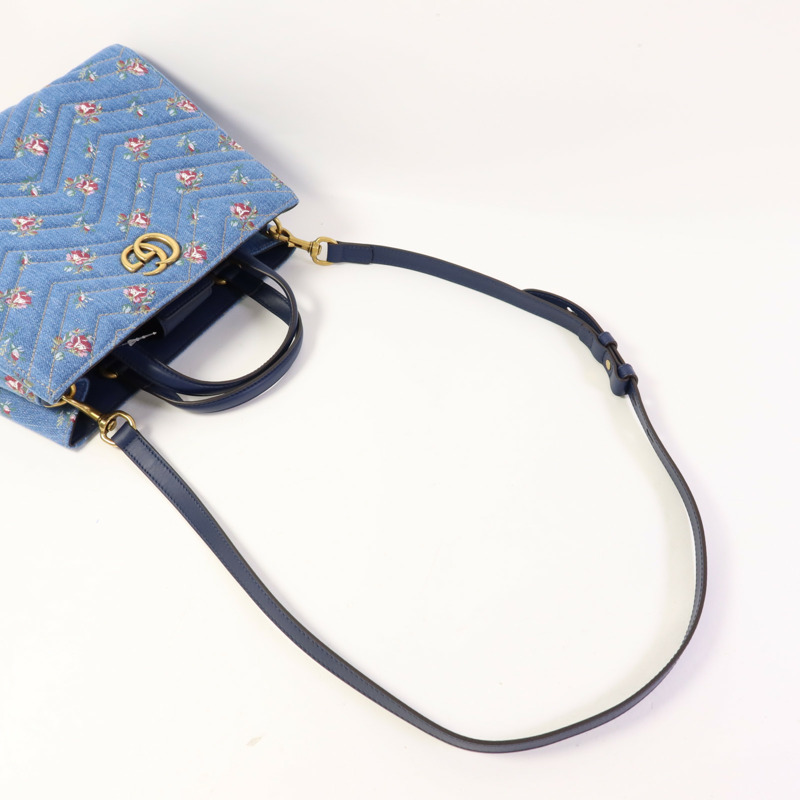 GUCCI 牛仔布Marmont Matelasse金扣手挽肩背兩用袋-4