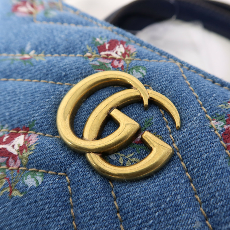 GUCCI 牛仔布Marmont Matelasse金扣手挽肩背兩用袋-9