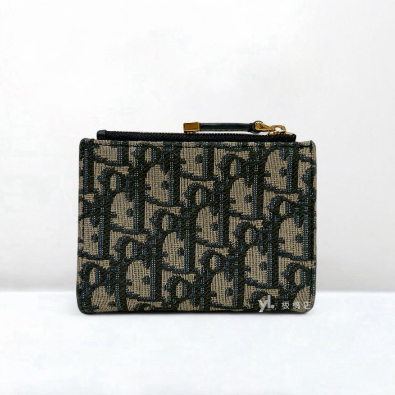 DIOR皮夾 30 Montaigne Dahlia藍緹花金釦對開兩折短夾S2197UTZQ_M928-3