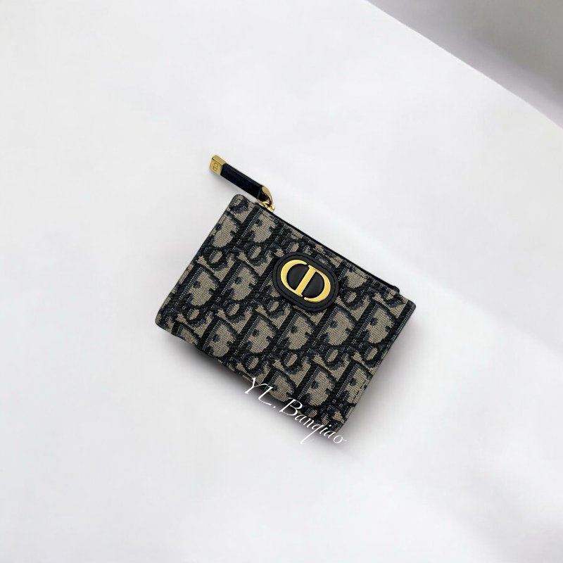 DIOR 30 Montaigne Dahlia藍緹花金釦對開兩折短夾S2197UTZQ_M928-0