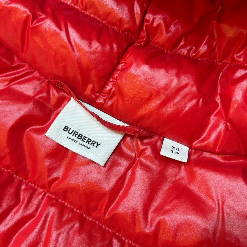 BURBERRY英國亮紅色鵝絨連帽背心XS-12