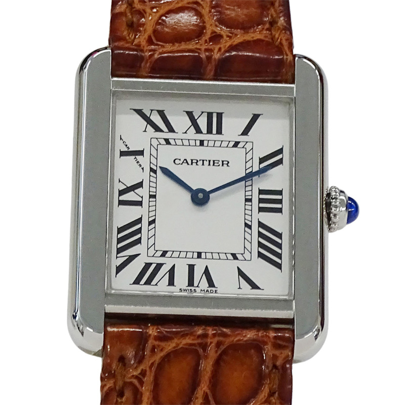 Cartier Tank Solo SM 女士石英腕錶,W1018255,不鏽鋼,皮革,銀色,棕色,方形,拋光-1