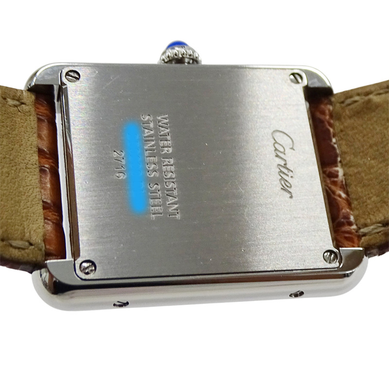 Cartier Tank Solo SM 女士石英腕錶,W1018255,不鏽鋼,皮革,銀色,棕色,方形,拋光-6