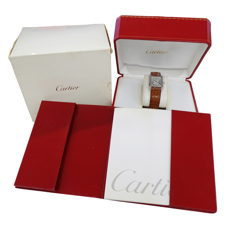 Cartier Tank Solo SM 女士石英腕錶,W1018255,不鏽鋼,皮革,銀色,棕色,方形,拋光-7