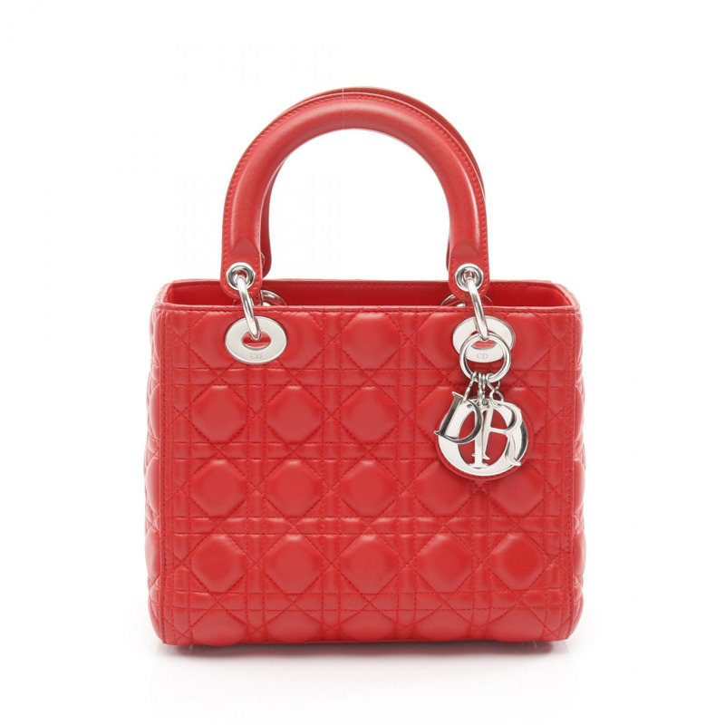 Christian Dior Lady Dior Cannage 手提包 CAL44551-M02R 皮革 紅色 二手 女士-0