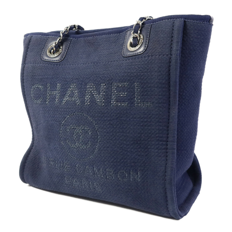 CHANEL 帆布Deauville Tote銀扣鏈帶肩背袋-2