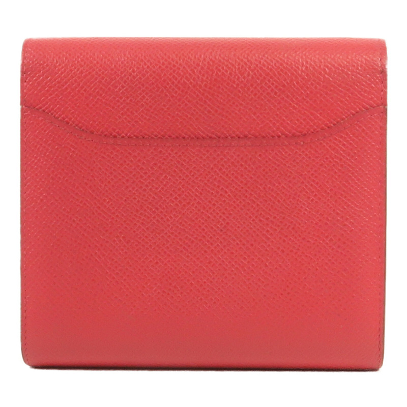 HERMES Epsom皮革Constance Short Wallet銀扣錢包Red-1