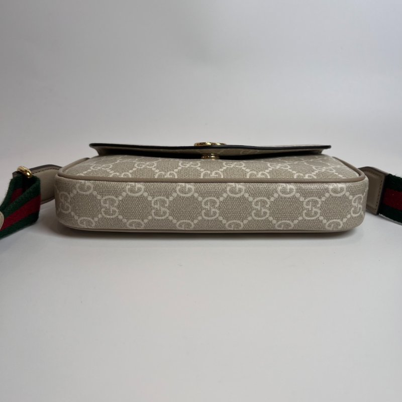 GUCCI 764961米色OphidiaGG 帆布翻蓋斜背包-2