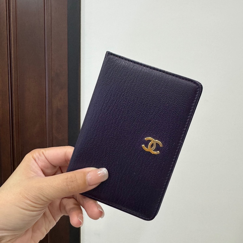 CHANEL 香奈兒 紫色 金釦 卡夾 卡包 明片夾 信用卡夾 錢夾-0