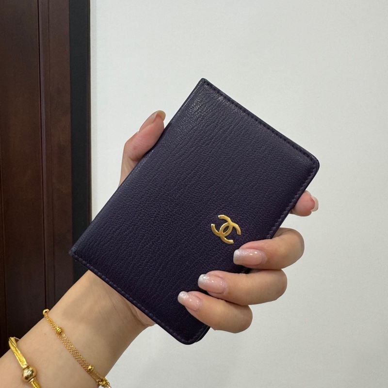 CHANEL 香奈兒 紫色 金釦 卡夾 卡包 明片夾 信用卡夾 錢夾-1