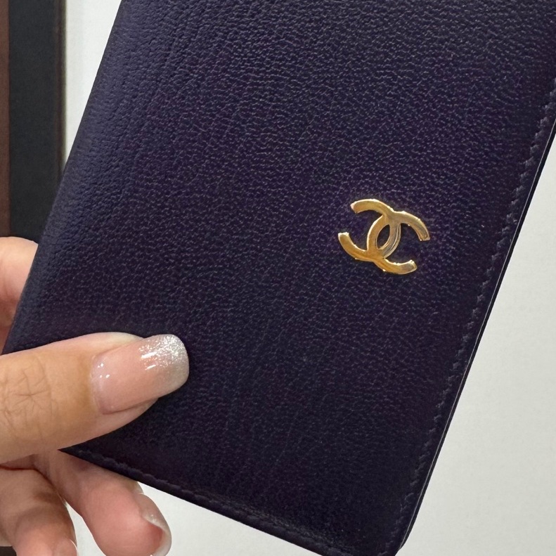 CHANEL 香奈兒 紫色 金釦 卡夾 卡包 明片夾 信用卡夾 錢夾-8