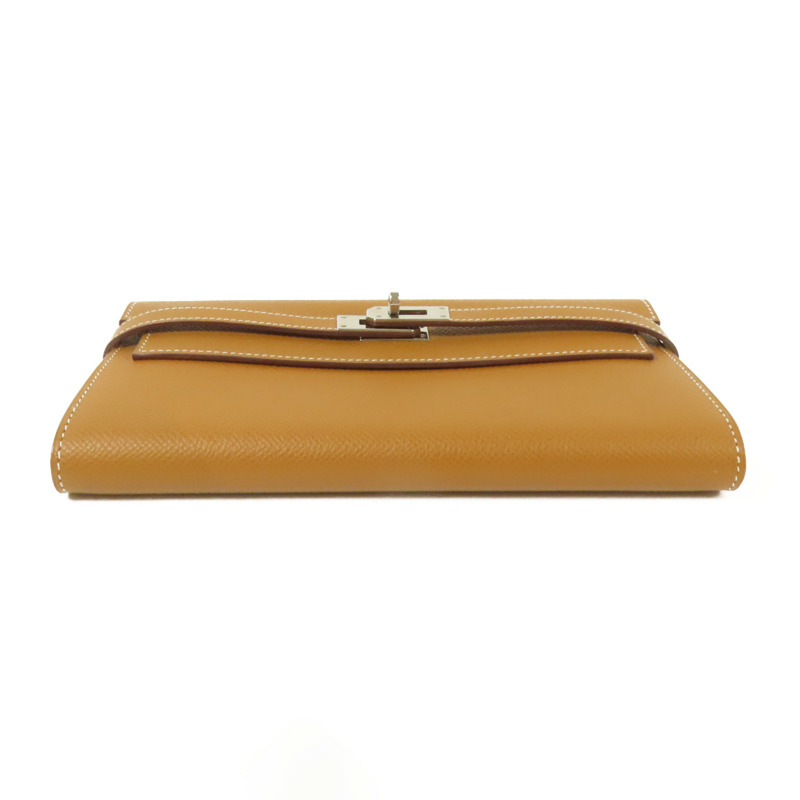 HERMES Epsom皮革Kelly Long Wallet銀扣長錢包Gold-3