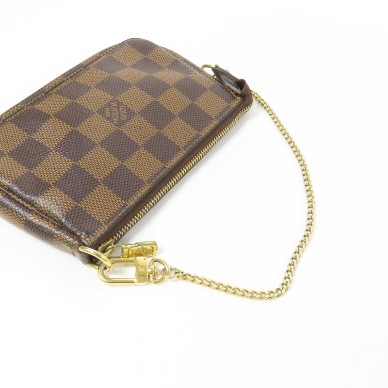 LOUIS VUITTON Damier Mini Pochette金扣鏈帶手挽袋-8