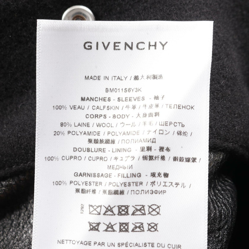 GIVENCHY Varsity Blouson 外套 BM011S6Y3K00148 羊毛皮革黑 #48 全新男士-4