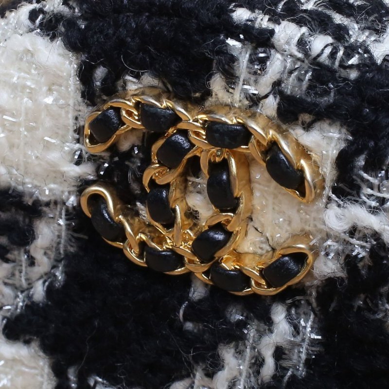 Chanel 19bag圓餅子母包 黑白毛呢 金銀扣 斜背包-5