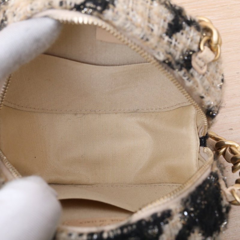 Chanel 19bag 圓餅子母包 拼色毛呢 羊皮 金銀扣 斜背包 肩背包-8