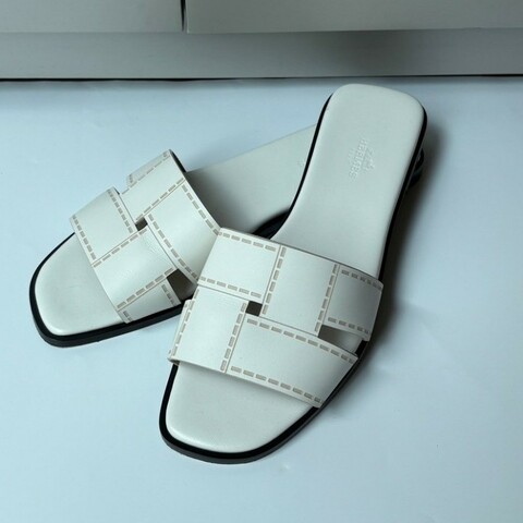 Hermes Idioma 白皮寬編織拖鞋