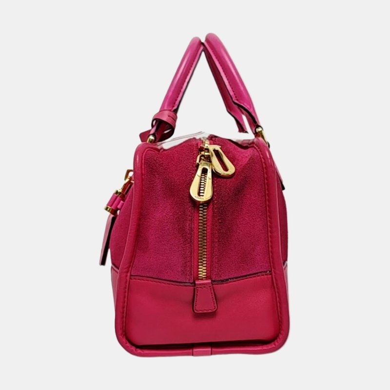 LOEWE Amazona 玫紅色絨面革手提包 金色五金 配件齊全-2