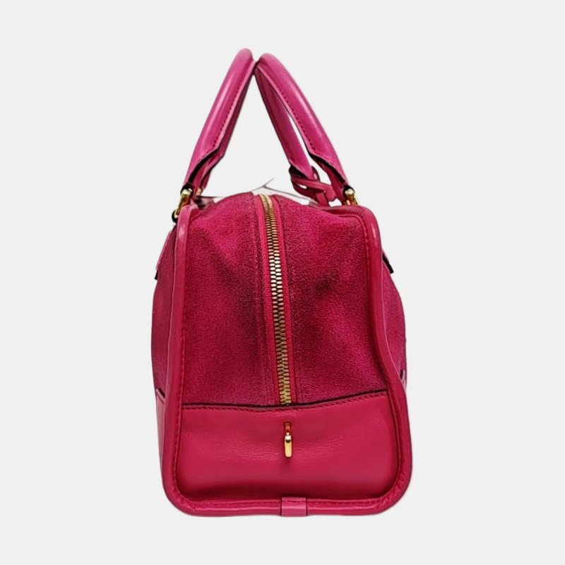 LOEWE Amazona 玫紅色絨面革手提包 金色五金 配件齊全-3