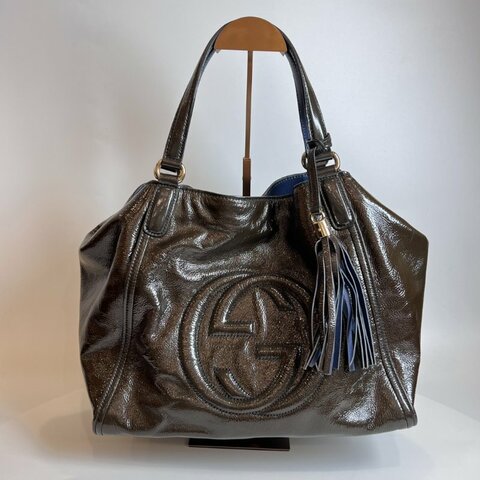 GUCCI 282309  深咖色漆皮流蘇單肩包