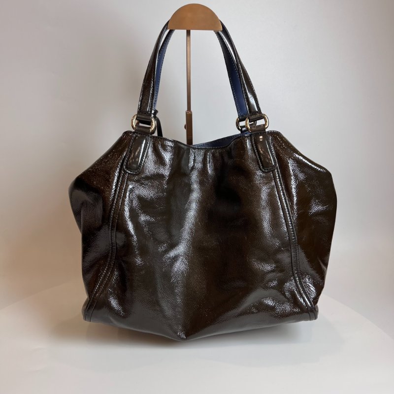 GUCCI 282309 深咖色漆皮流蘇單肩包-1
