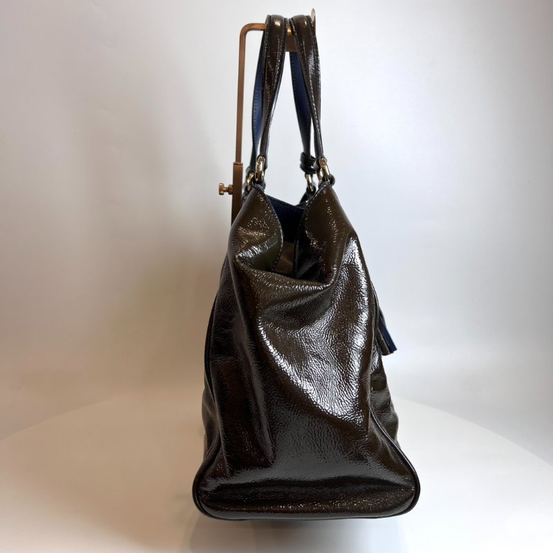 GUCCI 282309 深咖色漆皮流蘇單肩包-4