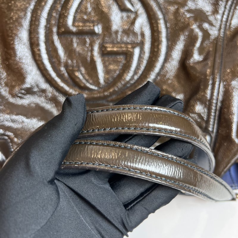 GUCCI 282309 深咖色漆皮流蘇單肩包-6