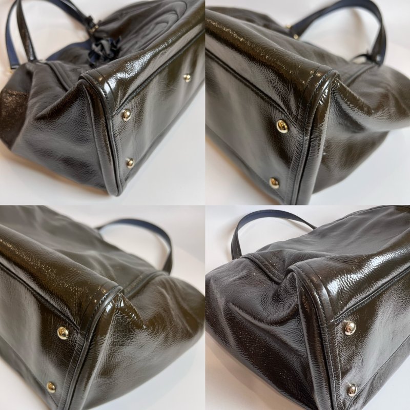 GUCCI 282309 深咖色漆皮流蘇單肩包-7