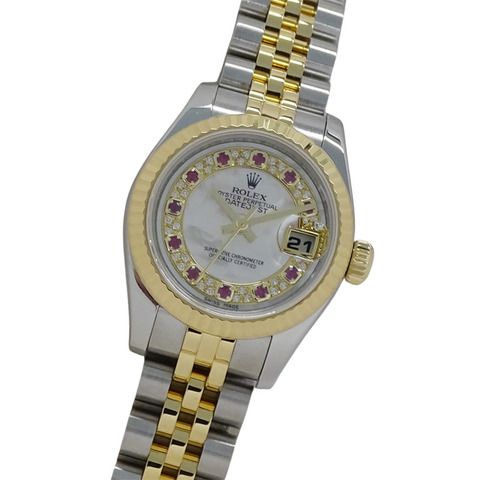 Rolex Datejust 179173NMR G 系列女士手錶，貝殼錶殼，鑽石，紅寶石，自動，不鏽鋼，黃金，黃色拋光