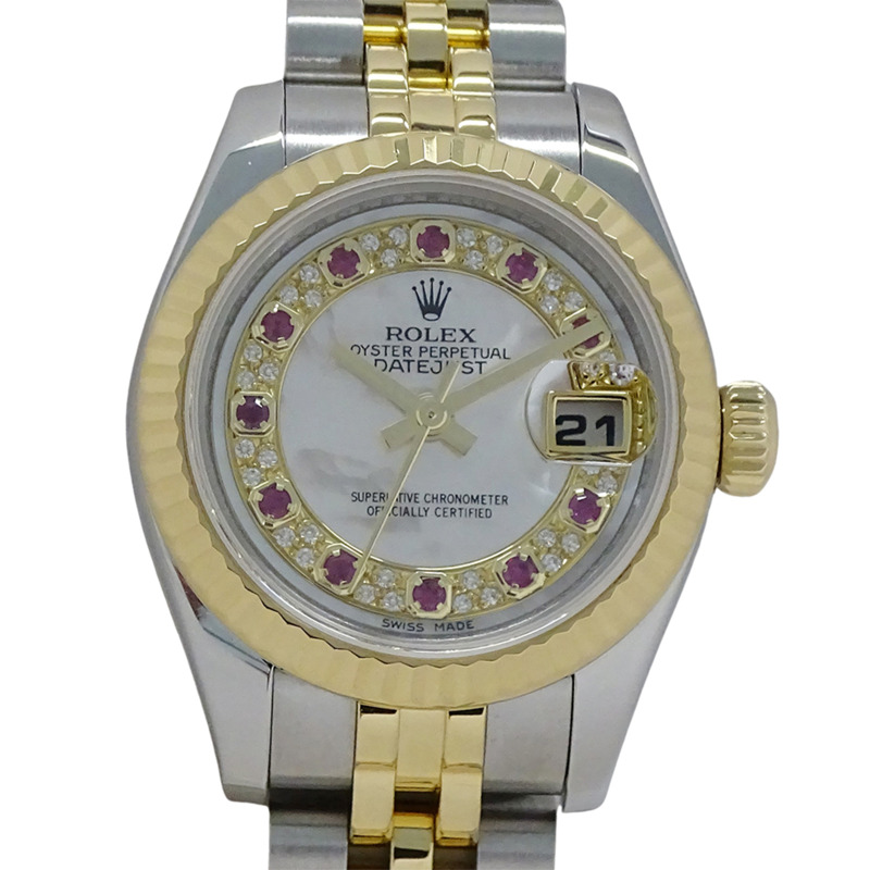 Rolex Datejust 179173NMR G 系列女士手錶,貝殼錶殼,鑽石,紅寶石,自動,不鏽鋼,黃金,黃色拋光-1