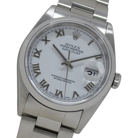 Rolex Datejust 16200 P 編號男士自動手錶，不鏽鋼，銀色，白色，羅馬錶盤，拋光