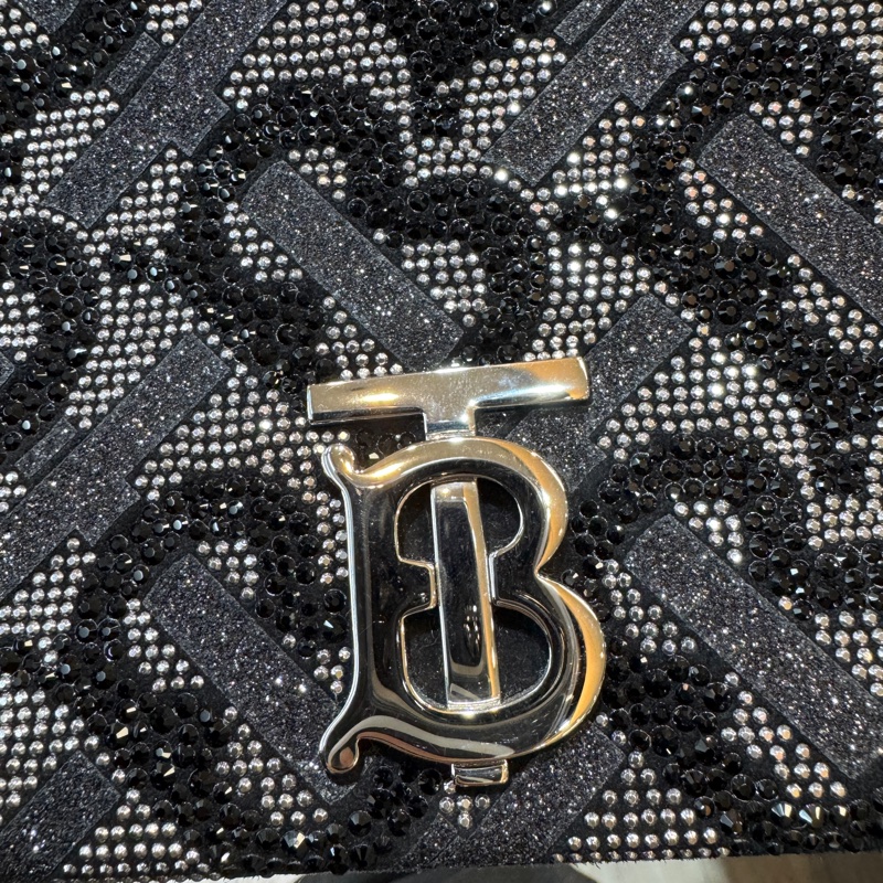BURBERRY黑銀水鑽銀釦Lola鏈條肩側背包-6
