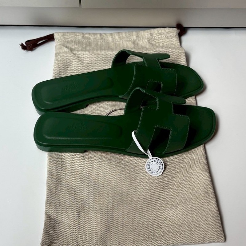 Hermes Oran 綠皮H拖鞋-7