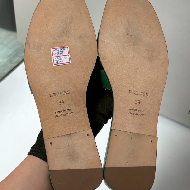 Hermes Oran 綠皮H拖鞋-8