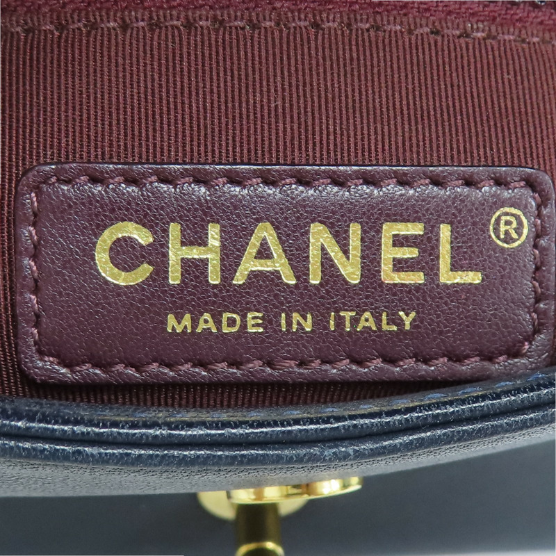 深藍色 牛皮 菱格紋 Mademoiselle 鍊帶 肩背包 金扣【CHANEL 香奈兒】-7