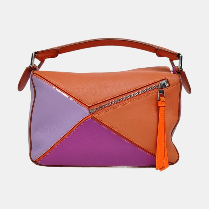 LOEWE Puzzle 拼色皮革壓紋幾何包肩背包手提包斜背包 銀色五金 24cm-4