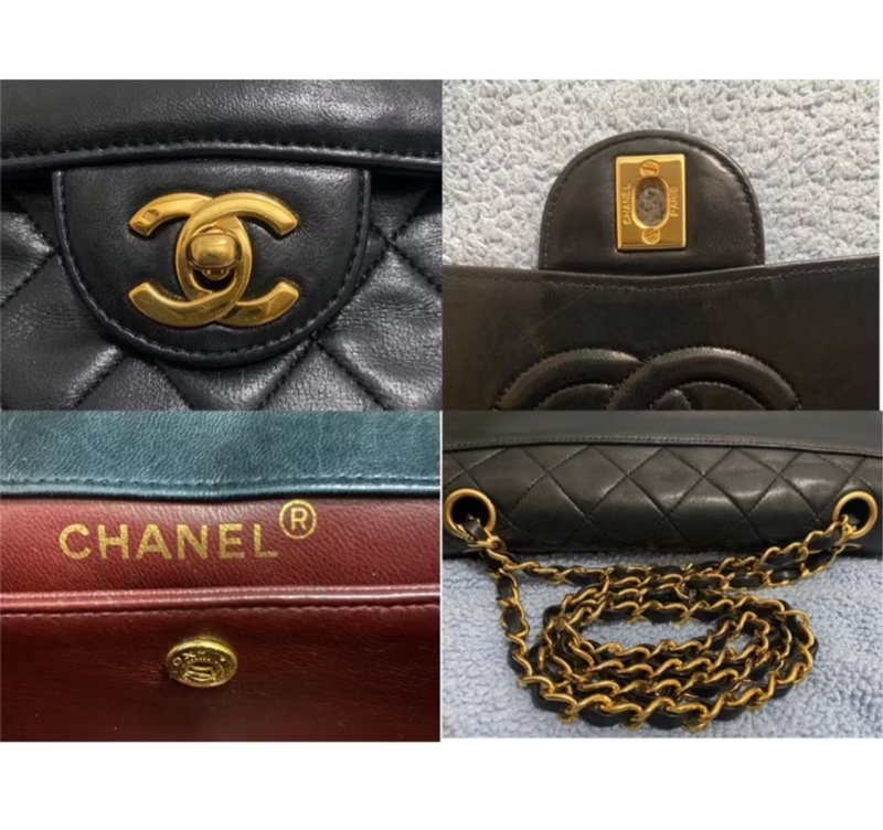 Chanel vintage 香奈兒古董包 附扁夾 羊皮 雙鍊 黑金-2