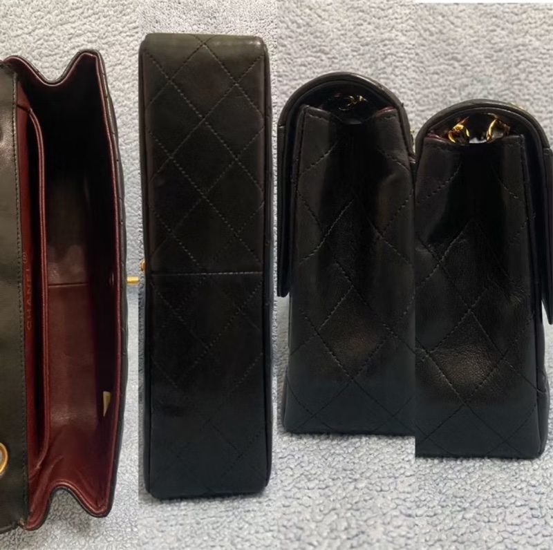 Chanel vintage 香奈兒古董包 附扁夾 羊皮 雙鍊 黑金-3